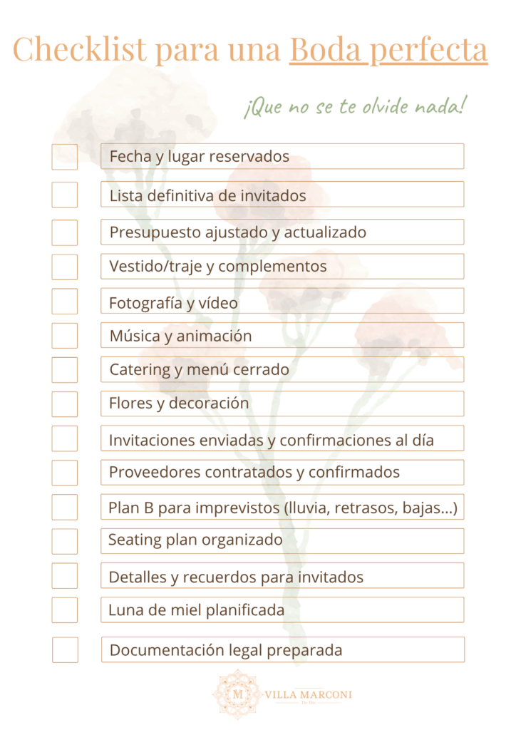 Checklist para una boda perfecta